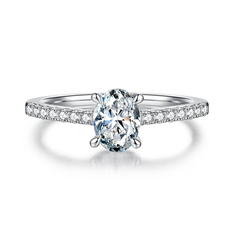 微镶蛋形S925银镀白金MoissaniteWomen's Ring1.0ctD级